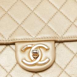 Pre Owned Chanel Gold Quilted Leather Small Chic Pearls Flap Bag