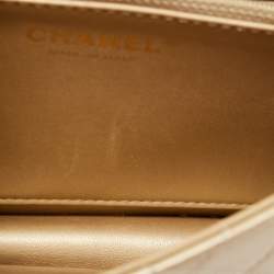 Pre Owned Chanel Gold Quilted Leather Small Chic Pearls Flap Bag