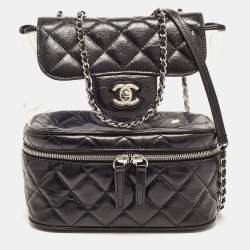 Pre Owned Chanel Black Quilted Leather and PVC Aquarium Backpack