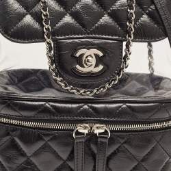 Pre Owned Chanel Black Quilted Leather and PVC Aquarium Backpack