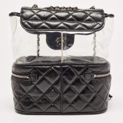 Pre Owned Chanel Black Quilted Leather and PVC Aquarium Backpack