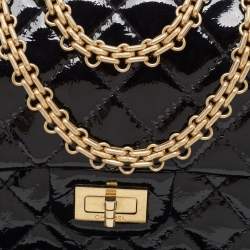 Pre Owned Chanel Black Quilted Patent Leather Reissue 2.55 Classic 224 Flap Bag