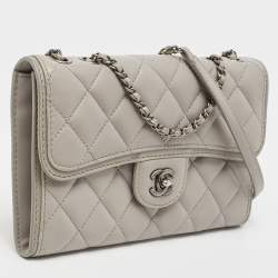 Chanel Grey Quilted Leather Single Flap Bag