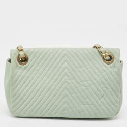 Chanel Mint Green Surpique Chevron Leather Small Flap Bag