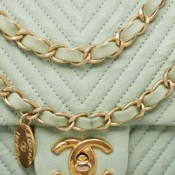 Chanel Mint Green Surpique Chevron Leather Small Flap Bag