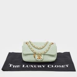Chanel Mint Green Surpique Chevron Leather Small Flap Bag
