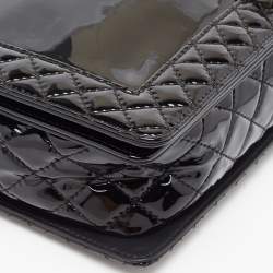 Pre Owned Chanel Black Patent Leather Large Reverso Boy Flap Bag