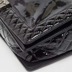 Pre Owned Chanel Black Patent Leather Large Reverso Boy Flap Bag