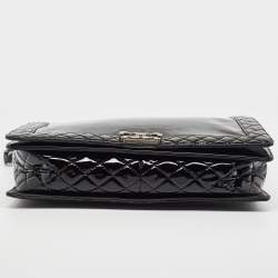 Pre Owned Chanel Black Patent Leather Large Reverso Boy Flap Bag