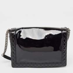 Pre Owned Chanel Black Patent Leather Large Reverso Boy Flap Bag
