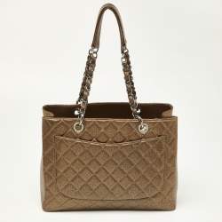 Pre Owned Chanel Bronze Textured Quilted Leather GST Tote