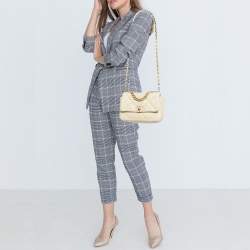 Pre Owned Chanel Beige Quilted Leather Medium 19 Flap Bag