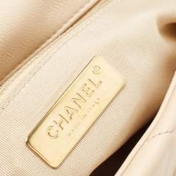 Pre Owned Chanel Beige Quilted Leather Medium 19 Flap Bag