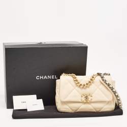 Pre Owned Chanel Beige Quilted Leather Medium 19 Flap Bag