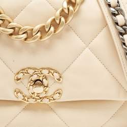 Pre Owned Chanel Beige Quilted Leather Medium 19 Flap Bag