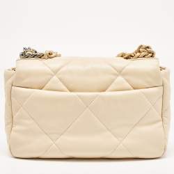 Pre Owned Chanel Beige Quilted Leather Medium 19 Flap Bag