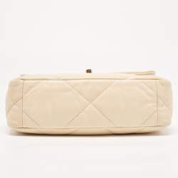 Pre Owned Chanel Beige Quilted Leather Medium 19 Flap Bag