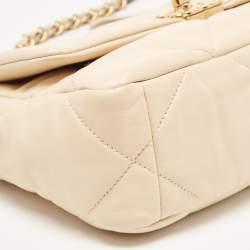 Pre Owned Chanel Beige Quilted Leather Medium 19 Flap Bag