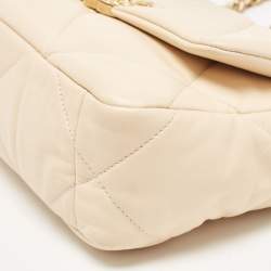 Pre Owned Chanel Beige Quilted Leather Medium 19 Flap Bag