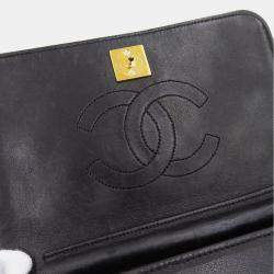 Chanel Black Leather Vintage Quilted Wallet On Chain