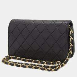 Chanel Black Leather Vintage Quilted Wallet On Chain