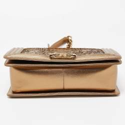 Pre Owned Chanel Metallic Gold Python and Leather Medium Boy Flap Bag