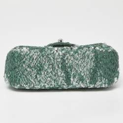 مملوكة مسبقًا Chanel Green Sequins and Satin Mini Square Classic Flap Bag