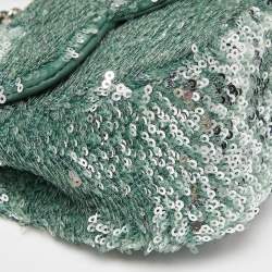 مملوكة مسبقًا Chanel Green Sequins and Satin Mini Square Classic Flap Bag
