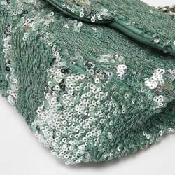 مملوكة مسبقًا Chanel Green Sequins and Satin Mini Square Classic Flap Bag