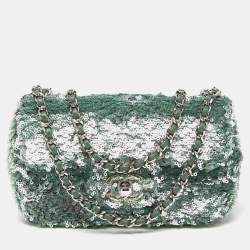 مملوكة مسبقًا Chanel Green Sequins and Satin Mini Square Classic Flap Bag