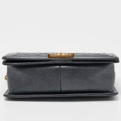 Pre Owned Chanel Dark Grey Shimmer Leather Medium Boy Bag