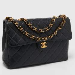 Chanel Black Quilted Caviar Leather Maxi Single Flap Bag
