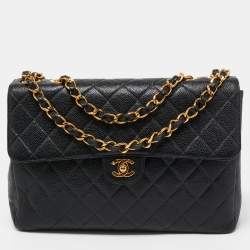 Chanel Black Quilted Caviar Leather Maxi Single Flap Bag