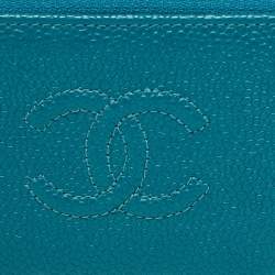 Chanel Teal Blue Caviar Leather CC Zip Coin Purse