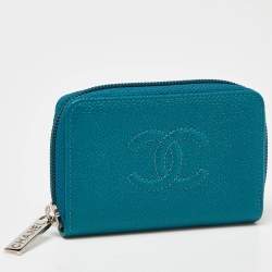 Chanel Teal Blue Caviar Leather CC Zip Coin Purse