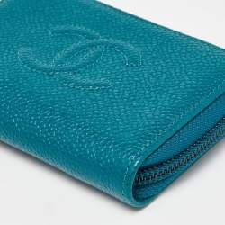 Chanel Teal Blue Caviar Leather CC Zip Coin Purse