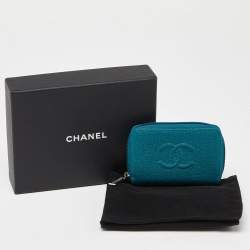 Chanel Teal Blue Caviar Leather CC Zip Coin Purse