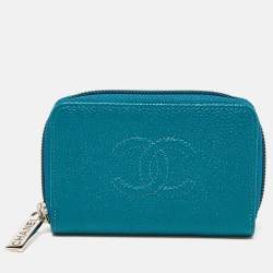 Chanel Teal Blue Caviar Leather CC Zip Coin Purse