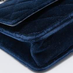 Pre Owned Chanel Navy Blue Quilted Velvet Pearl Crush Wallet on Chain 