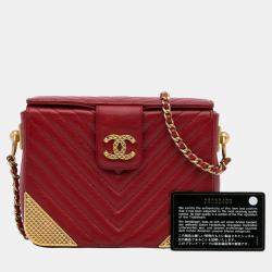 Pre Owned Chanel Red Chevron Rock The Corner Minaudiere Bag