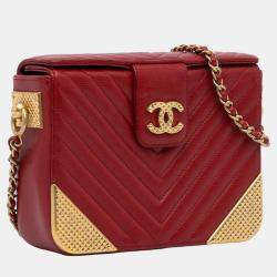 Pre Owned Chanel Red Chevron Rock The Corner Minaudiere Bag