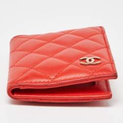 Chanel Orange Quilted Leather CC Logo Card Case