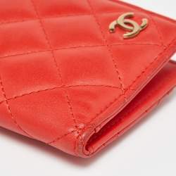 Chanel Orange Quilted Leather CC Logo Card Case