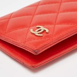 Chanel Orange Quilted Leather CC Logo Card Case
