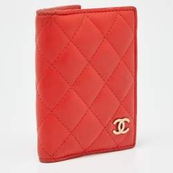 Chanel Orange Quilted Leather CC Logo Card Case