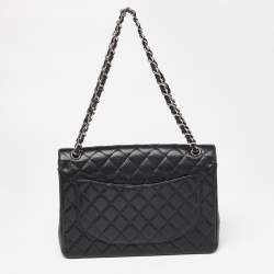 Pre Owned Chanel Black Quilted Caviar Leather Maxi Classic Double Flap Bag
