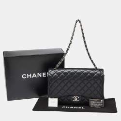 Pre Owned Chanel Black Quilted Caviar Leather Maxi Classic Double Flap Bag