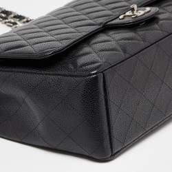 Pre Owned Chanel Black Quilted Caviar Leather Maxi Classic Double Flap Bag