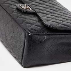 Pre Owned Chanel Black Quilted Caviar Leather Maxi Classic Double Flap Bag