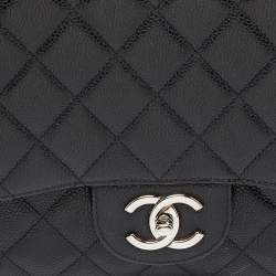 Pre Owned Chanel Black Quilted Caviar Leather Maxi Classic Double Flap Bag